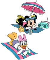 minnie mouse and daisy duck are laying on the beach