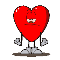 a cartoon illustration of a red heart with arms and legs making an angry face