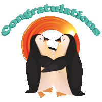 two penguins hugging with the words congratulations written above them