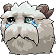 a cartoon drawing of a sheep with horns and a mustache crying .