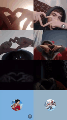 a group of people making hearts with their hands