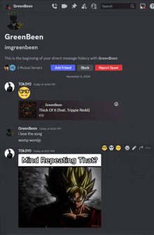 a screenshot of a discord conversation between green been and igreenbeen