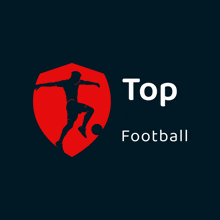 a logo for top football with a soccer player kicking the ball