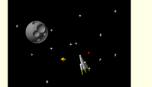 a computer generated image of a rocket and a planet in space