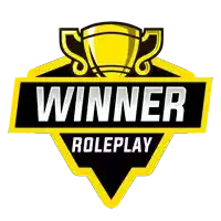 a logo for winner roleplay with a trophy in the background