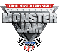 an official monster truck series monster jam logo with checkered flags