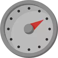 a clock with black dots and a red arrow pointing to the right