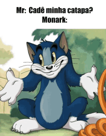 a cartoon cat with a caption that says mr. cade minha catapulta monark