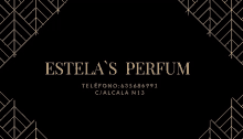 a business card for estela 's perfum with a phone number and address