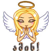 a cartoon angel with a halo on her head and the words s.a.o.6.i.