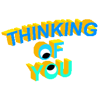 a blue and yellow sign that says ' thinking of you '