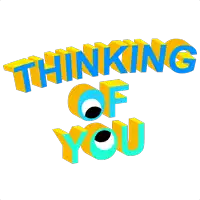 a blue and yellow sign that says ' thinking of you '