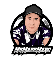 a logo for mrmadmarc shows a man wearing a hat and chains