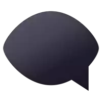 a black speech bubble is against a white backdrop