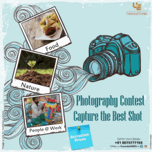 an advertisement for a photography contest with a camera and a note that says attractive prizes