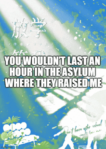 a poster that says ' you would n't last an hour in the asylum where they raised me '