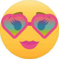 a smiley face wearing heart shaped sunglasses and a pink lip