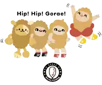 a group of cartoon characters are standing next to each other with the words hip hip gorae written above them