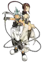 a boy and a girl are standing next to each other holding chains