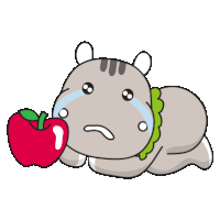 a cartoon squirrel is crying while holding a red apple