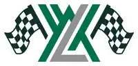 a green and silver logo with checkered flags