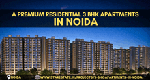 an ad for a premium residential 3 bhk apartments in noida