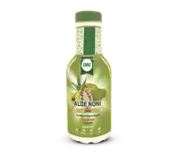 a bottle of imc aloe noni juice has a green label