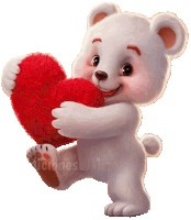 a white teddy bear is holding a red heart in its paw