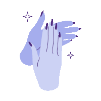 a pair of purple hands with black nails are clapping