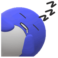 a blue cartoon character is sleeping with the letters nn coming out of his mouth