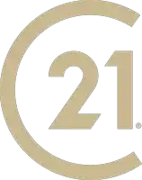 the number 21 is in a gold circle with a white background