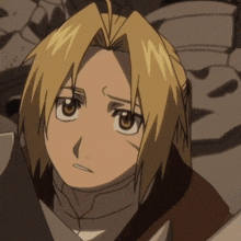 a close up of edward from full metal alchemist