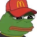 a green frog wearing a red mcdonald 's hat