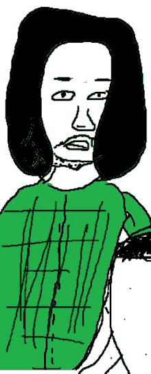 a drawing of a man with a green shirt on