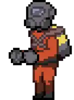 a pixel art drawing of a soldier with a backpack