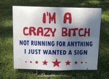 a sign that says i 'm a crazy bitch not running for anything