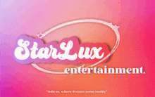 a logo for star lux entertainment that is pink and purple