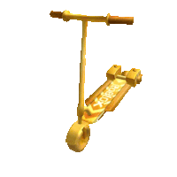 a gold scooter with the word roblox on the board