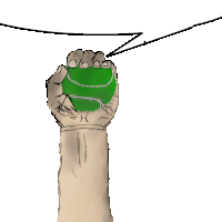 a drawing of a hand holding a green ball