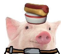 a pig wearing a hat with a hot dog on it