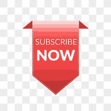 a red ribbon that says subscribe now on a transparent background .