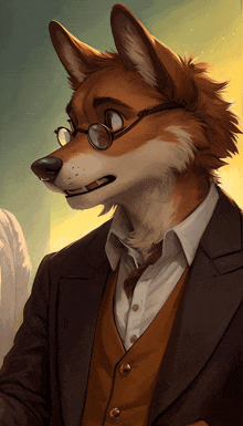 a furry fox wearing a suit and glasses