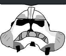 a black and white drawing of a storm trooper helmet with a mustache