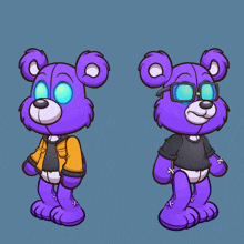 a logo for the glotc group with two purple teddy bears on a blue background