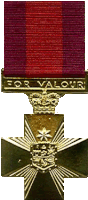 a gold medal with a red ribbon that says " for valour "