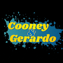 a blue and yellow logo for cooney and gerardo on a black background