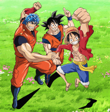 a group of anime characters including goku and luffy