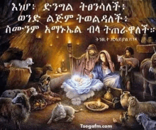 a painting of a nativity scene with the website tsegafm.com written on the bottom