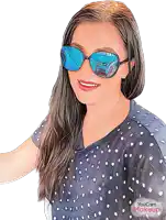 a drawing of a woman wearing sunglasses and a polka dot shirt says you cam makeup