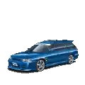 a blue station wagon is sitting on a white background .